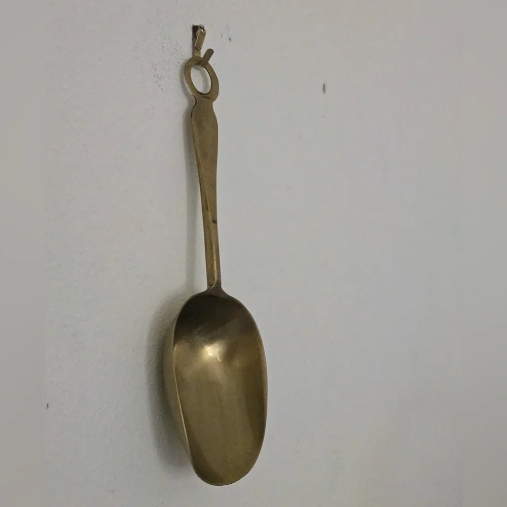 Vintage Solid Brass Kitchen Scoop with Hanging Ring – Farmhouse Pantry Decor